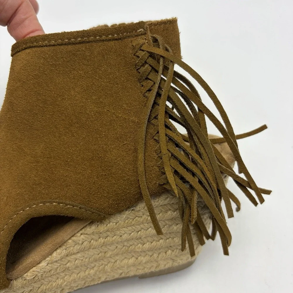 Wedge Espadrille Sandals Women 8 Blaire Brown Suede Leather Fringe Festival Boho